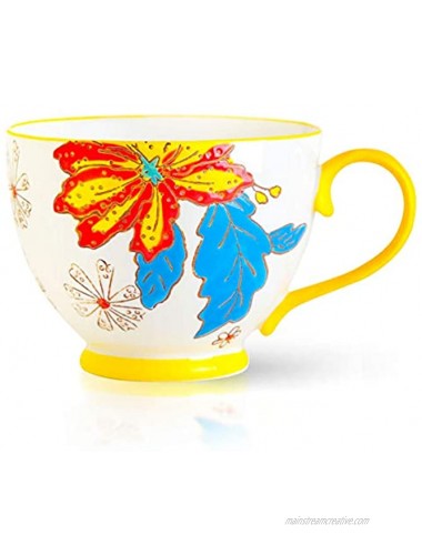 BFU Hand-Painted Cereal Cups with Handle Ceramic Latte Mugs Cups and Bowls for Cappuccino Coffee Latte Cereal Ice Cream Yellow