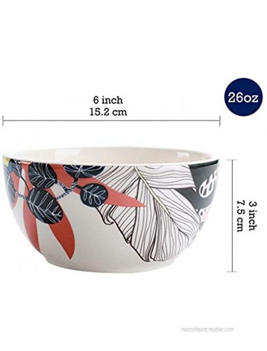 Bico Flamboyant Jungle Ceramic Bowls Set of 4 26oz for Pasta Salad Cereal Soup & Microwave & Dishwasher Safe