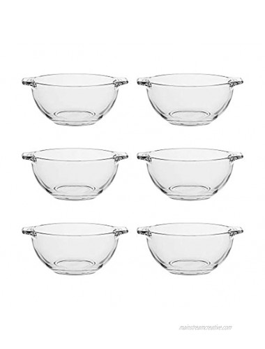 Commercial 16 oz Glass Cereal Bowls with Handles Microwave Safe Set of 6 Clear