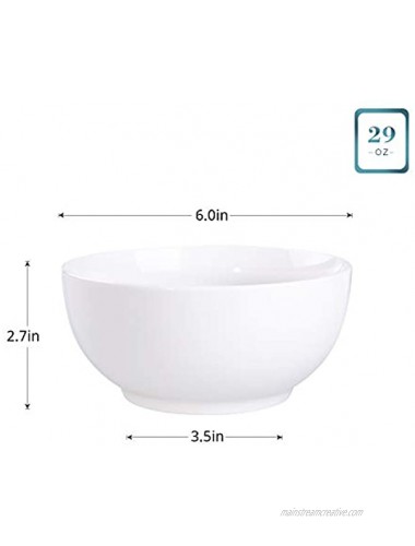 Cutiset 29 Ounce Porcelain Cereal Salad Desserts Bowls Set of 6 White 6-inch 29 Ounce Round