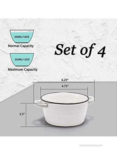 Hoxierence 12 Oz French Onion Soup Bowl Black Line Edges with Double Handles for Cereal Bouillon Snack and Fruit Set of 4