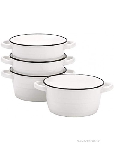 Hoxierence 12 Oz French Onion Soup Bowl Black Line Edges with Double Handles for Cereal Bouillon Snack and Fruit Set of 4