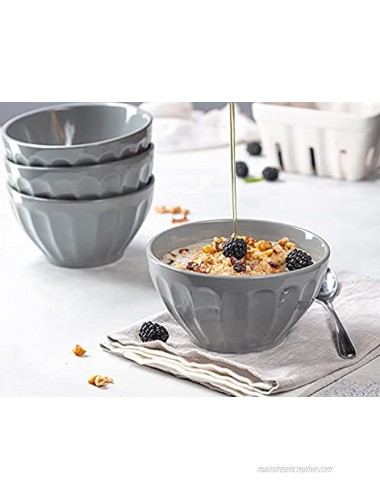 Kook Ceramic Cereal Bowl Set Microwave and Dishwasher Safe For Soup Pasta Salad Dessert 20 oz Set of 6 Powder Grey