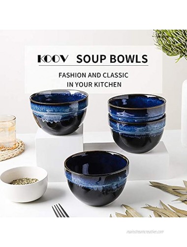 KOOV Porcelain Large Soup Bowl Microwave Safe 26 Ounce Cereal Bowl Ceramic Bowls For Oatmeal Noodle Breakfast Bowl Baking Bowl Reactive Glaze Set of 4 Nebula Blue