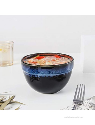 KOOV Porcelain Large Soup Bowl Microwave Safe 26 Ounce Cereal Bowl Ceramic Bowls For Oatmeal Noodle Breakfast Bowl Baking Bowl Reactive Glaze Set of 4 Nebula Blue