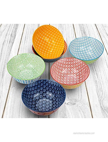 Lawei 6 Pack Cereal Bowls 23 Oz Dessert Bowls Colorful Hand-Painted Porcelain Bowls Set for Cereal Soup Salad and Pasta