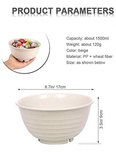 LELE LIFE 6Pcs 34Oz Large Bowls Reusable Lightweight Unbreakable Cereal Bowls Perfect for Rice Snack Soup Dessert Noodle Ramen Pho Salad and Fruit Beige