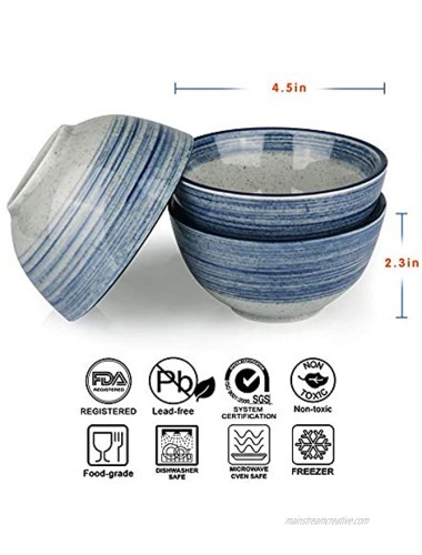 MARSTRACE Blue Gray Porcelain Rice Bowls,4.5”10 Oz Small Ceramic Bowls for Cereal,Dessert,Snacks,Appetizer Side Dishes Condiments,Microwave & Dishwasher Safe,Set of 4