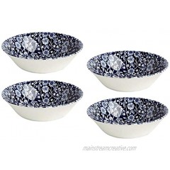 Royal Wessex by Churchill Earthenware Victorian Calico Floral Blue Soup Cereal Dessert Bowls Made in England | Set of 4 | Diameter: 6"; 10 oz.