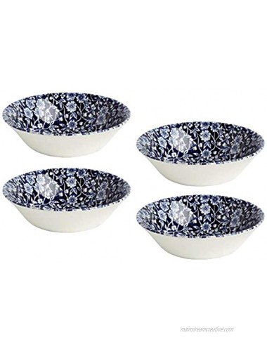 Royal Wessex by Churchill Earthenware Victorian Calico Floral Blue Soup Cereal Dessert Bowls Made in England | Set of 4 | Diameter: 6; 10 oz.
