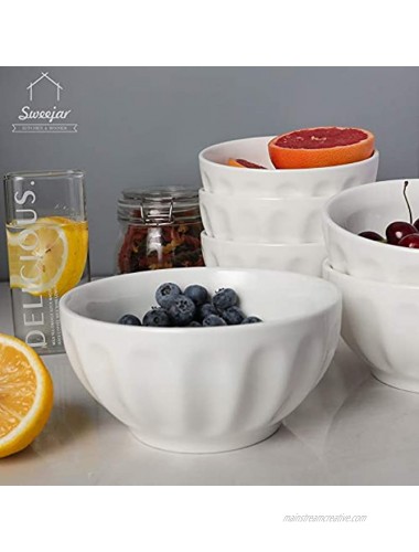 SWEEJAR Ceramic Fluted Bowl Set 26 oz for Cereal Salad Pasta Soup Dishwasher Microwave Safe set of 6 White