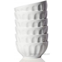 SWEEJAR Ceramic Fluted Bowl Set 26 oz for Cereal Salad Pasta Soup Dishwasher Microwave Safe set of 6 White