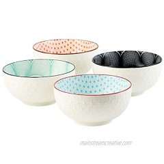 YAYEE Porcelain Cereal Bowls 30 Fluid Ounces Vibrant Colors With Embossment,Soup Bowls,Oatmeal Bowls,Serving Bowls,Bowl Set,Microwave,Oven and Dishwasher Safe,6.25 Inch,Set of 4-Assorted Colors