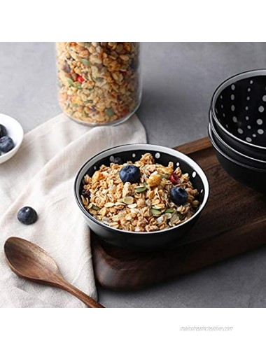 ZONESUM 23 oz Cereal Bowls Porcelain Matte Black Bowls for Kitchen Ceramic Soup Bowls With Dots for Pasta Oatmeal Stews Rice Microwave and Dishwasher Safe Set of 4