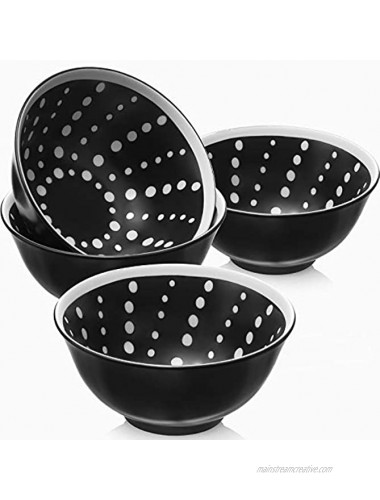 ZONESUM 23 oz Cereal Bowls Porcelain Matte Black Bowls for Kitchen Ceramic Soup Bowls With Dots for Pasta Oatmeal Stews Rice Microwave and Dishwasher Safe Set of 4