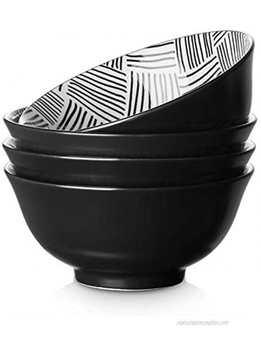 ZONESUM Cereal Bowls Ceramic Soup Bowls 24 Ounce Porcelain Bowls for Kitchen Japanese Bowls for Cereal Soup Rice Ramen Noodles Pho Oatmeal Dishwasher & Microwave Safe Set of 4 Matte Black