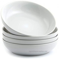American Atelier Pasta Bowls White Earthenware Finish 8.5 Inch Set of 4 Dishwasher & Microwave Safe Great Kitchen Home Use for Serving Soup Salad & More
