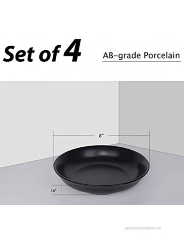 AQUIVER 23oz Wide & Shallow Pasta Bowls 8 Elegant Matte Ceramic Salad Bowls Porcelain Serving Bowls Set of 4 Black