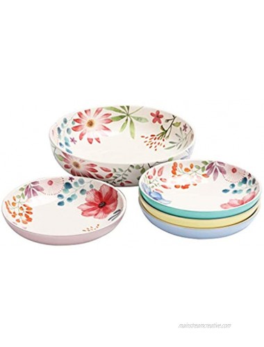 Bico Flower Carnival Ceramic Pasta Bowl Set of 51 unit 214oz 4 units 35oz for Pasta Salad Microwave & Dishwasher Safe