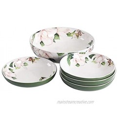 Bico Magnolia Floral Ceramic Pasta Bowl Set of 51 unit 214oz 4 units 35oz for Pasta Salad Microwave & Dishwasher Safe
