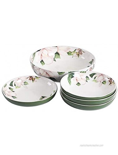 Bico Magnolia Floral Ceramic Pasta Bowl Set of 51 unit 214oz 4 units 35oz for Pasta Salad Microwave & Dishwasher Safe
