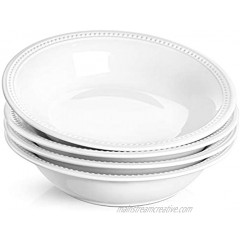 LE TAUCI 26 Ounce Beaded Pasta Bowls Ceramic Bowl Set for Cereal Salad 9 Inch Set of 4 White