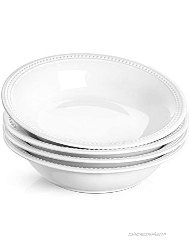 LE TAUCI 26 Ounce Beaded Pasta Bowls Ceramic Bowl Set for Cereal Salad 9 Inch Set of 4 White