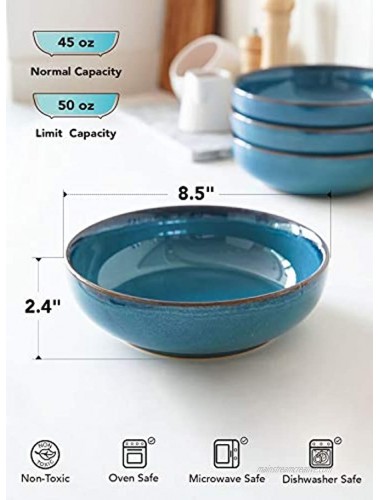 LE TAUCI Pasta Bowls 45 Ounce Ceramic Salad Bowl Large Serving Bowl Set Set of 4 Ceylon Blue