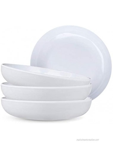 Melamine Pasta Bowls Shallow Salad Bowls Plastic Dinner Deep Plates 9 Inches,30 Oz,Set of 4,White – Dishwasher Safe Unbreakable Reusable & BPA Free Kids Toddlers Children Adults & Elderly