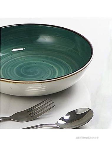 ONEMORE 8.5Inch Ceramic Couple Low bowl Set of 6 shallow soup bowl for salad and Pasta blue