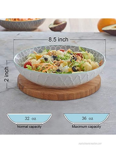Peacehome Pasta Salad Serving Bowls: Set of 4 36 Ounce Large Ceramic Dinner Bowls Shallow & Wide Porcelain Eating Bowls or Plates Sets for Pasta Salad Spaghetti Soup Cereal Stews Colored