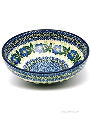 Polish Pottery Bowl Contemporary Salad Blue Pansy