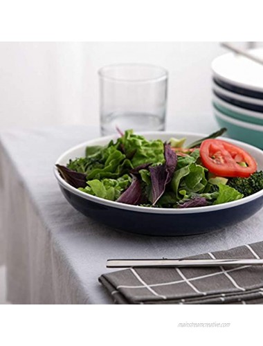 SAMSLE Pasta Bowls 30 Ounces Ceramic Pasta Salad Bowls 8.75 Inch Bowls Set of 6 Wide And Flat,White Dark Blue