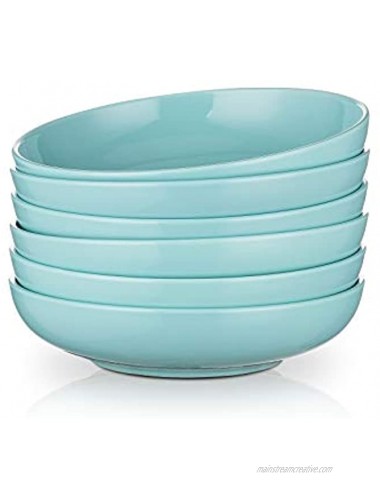 Selamica Ceramic 7.8 inch pasta bowls 26 Ounce large serving porcelain salad soup bowls dishwasher microwave safe set of 6Turquoise