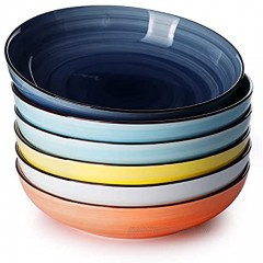 Sweese 128.002 Porcelain Salad Pasta Bowls 30 Ounce Set of 6 Hot Assorted Colors