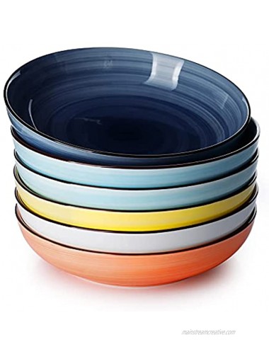 Sweese 128.002 Porcelain Salad Pasta Bowls 30 Ounce Set of 6 Hot Assorted Colors
