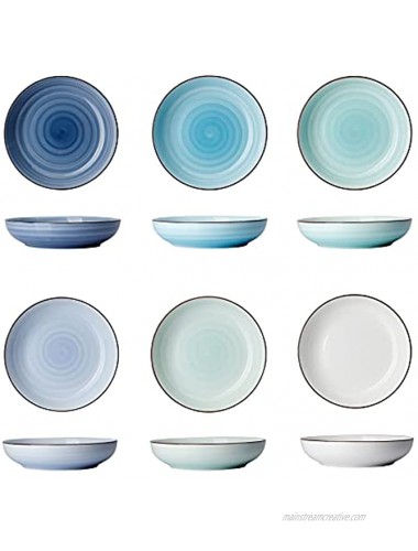 Sweese 128.003 Porcelain Salad Pasta Bowls 30 Ounce Set of 6 Cool Assorted Colors