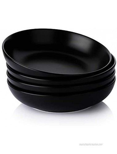 Teocera Pasta Bowls Large Salad Bowls Porcelain Bowl Set Wide and Shallow Microwave and Dishwasher Safe 35 Ounce Set of 4 Matte Black