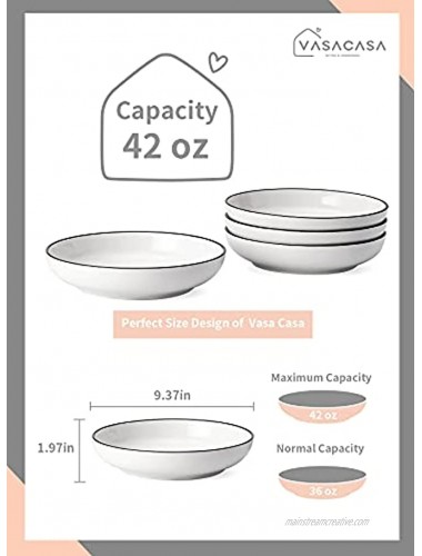Vasa Casa Large Pasta Bowls 42 Ounce White Ceramic Pasta Plates Large Salad Serving Bowls Set Wide and Shallow Design Microwave and Dishwasher Safe Set of 4