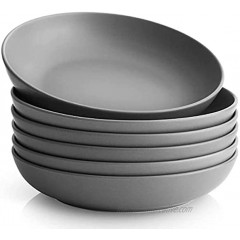 Y YHY Pasta Bowls Set of 6 Large Salad Serving Bowls Porcelain Soup Bowls 30 Ounces Grey Pasta Bowls and Plates Set Wide and Flat Microwave Dishwasher Safe Grey Matte
