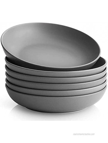 Y YHY Pasta Bowls Set of 6 Large Salad Serving Bowls Porcelain Soup Bowls 30 Ounces Grey Pasta Bowls and Plates Set Wide and Flat Microwave Dishwasher Safe Grey Matte