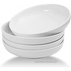 YHYYTCGO Pasta Bowls Set of 4,Porcelain Serving Bowls,Salad Bowls,Shallow Pasta Bowls,Ceramic Soup Bowls,Microwave,Dishwasher Safe,white