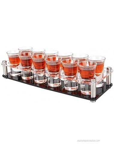 1 Ounce Shot Glass Set with Tray D&Z 12 Shot Glasses for Tequila Vodka Whiskey Cocktail Unique and Convenient Serving Tray Easily Organize More Attractive Gatherings Ideal 21st Birthday Gifts