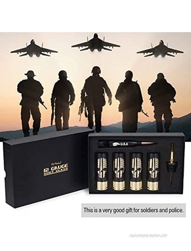12 Gauge Shot Glasses with Bullet Bottle Opener and Golden Colour Stainless Steel Alcohol Pourer ，Great Drinking Glass Set for Men Eagle