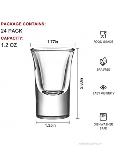 1.2oz 35ml Shot Glass Set with Heavy Base Clear Shot Glasses for Whiskey Vodka and Liqueurs Set of 24