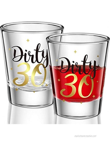 2 Pieces Dirty 30 Shot Glass 2oz Black and Gold Funny 30th Birthday Party Wine Glasses for Women and Men Present Celebrate Happy Thirty Birthday Decoration
