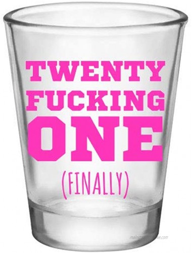 21st Birthday Shot Glass-Novelty Gifts for 21st Birthday-21 Year Old Birthday Gag Gifts-Finally 21 clear-pink