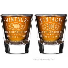 2pk Vintage 2000 Etched 2oz Shot Glasses 21st Birthday Aged to Perfection 21 years old gifts