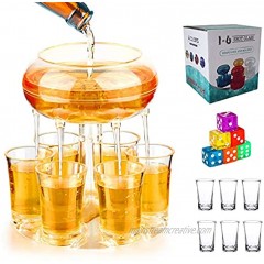 6 Shot Glass Dispenser and Holder Clear Acrylic Shot Pourer Dispenser 6 Shot Glasses Included Food Grade Whiskey Dispenser with Silicon Plugs Perfect for Drinking Games Parties and Bars