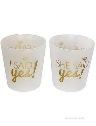 Breeze Moments Bridal 2oz. Shot Glasses 'I Said Yes' 'She Said Yes' Frosted & Gold 12-pack
